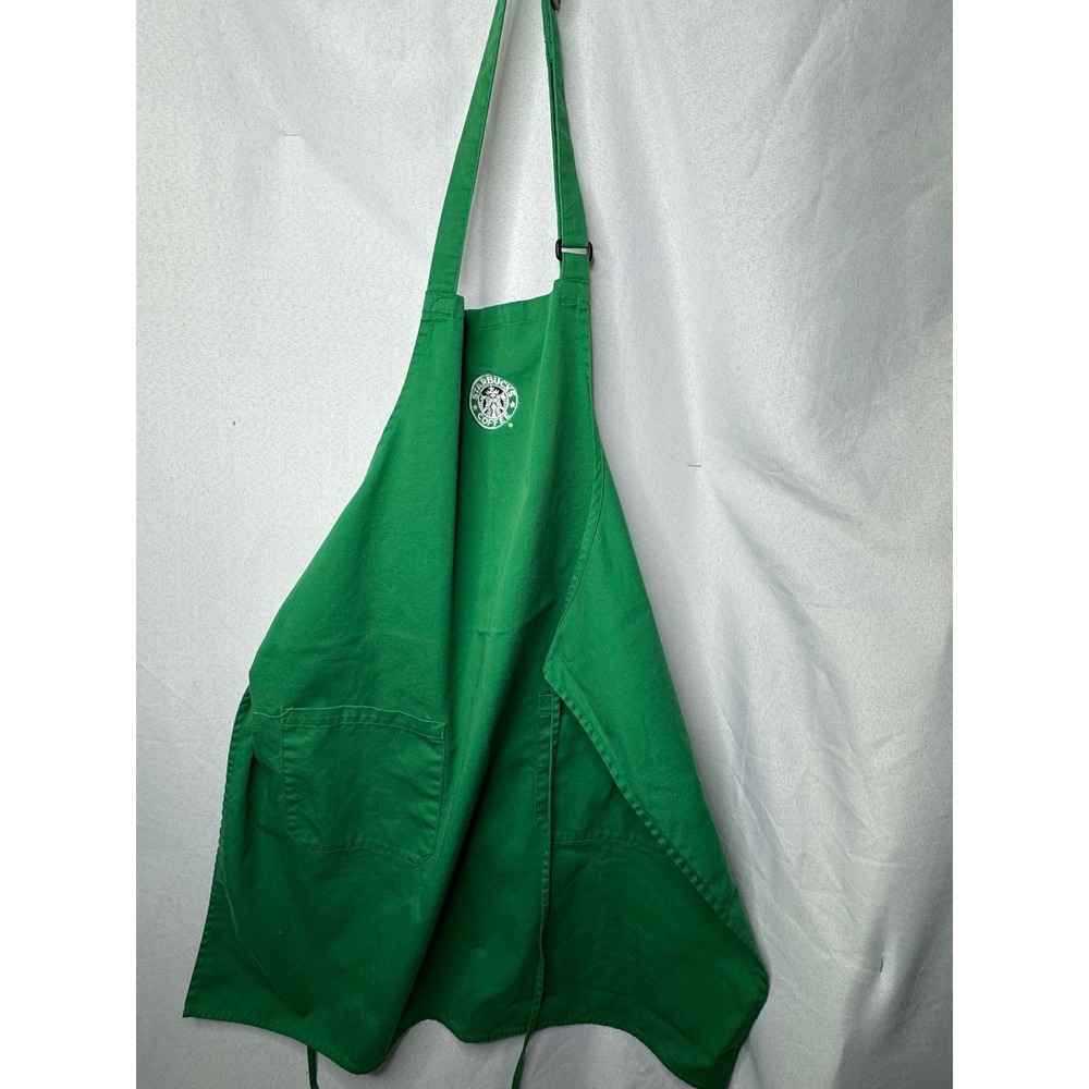 Starbucks Barista Apron Green Embroidered Logo Bib Pockets Adjustable Strap